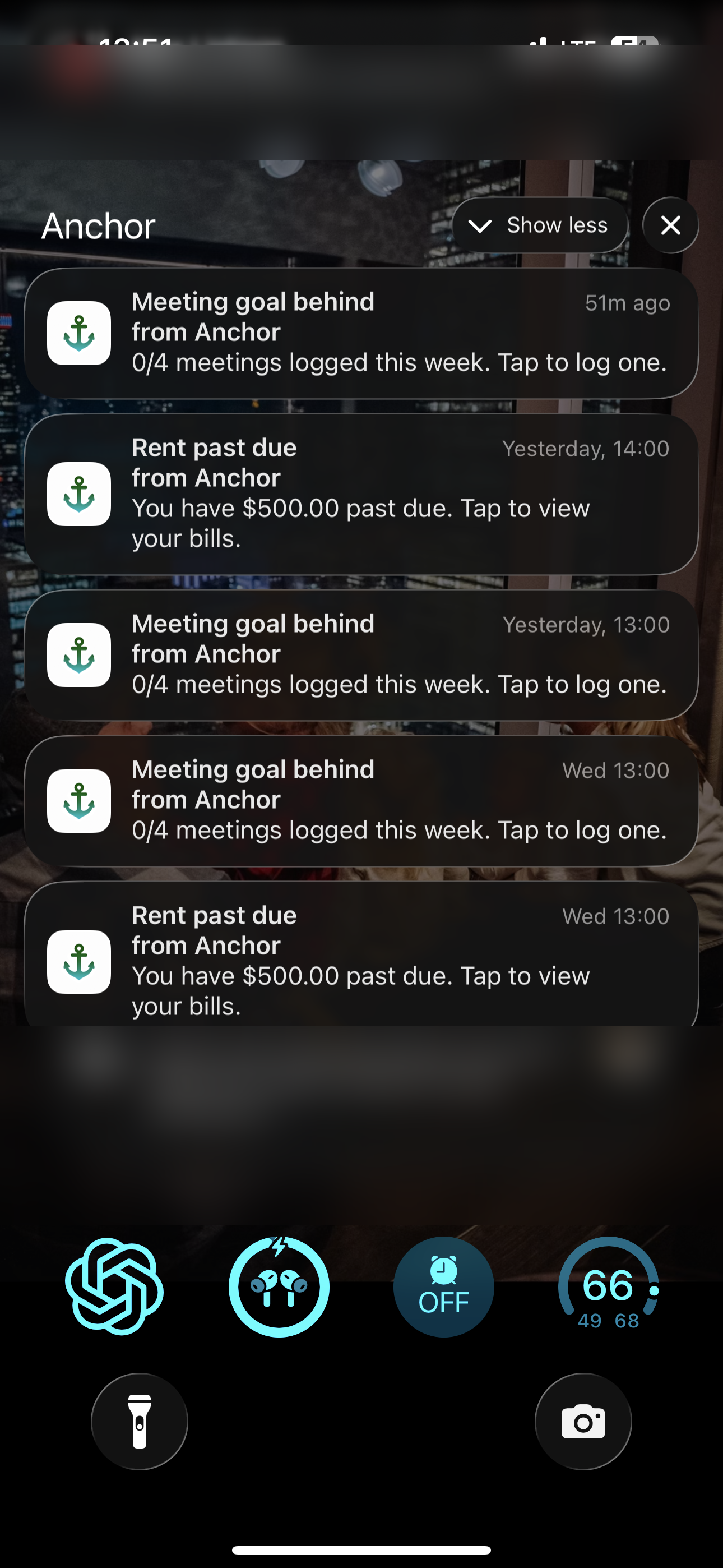 Anchor app push notifications: meeting reminders and rent past-due alerts on the lock screen